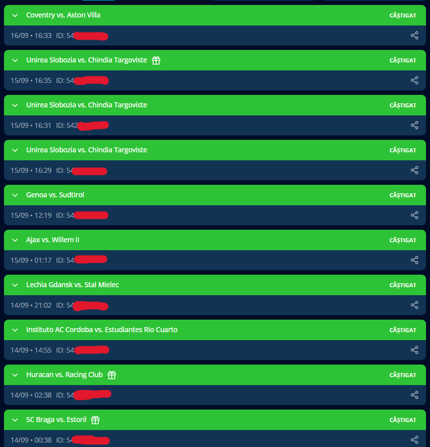 Dovadă Câștig Superbetiv 16